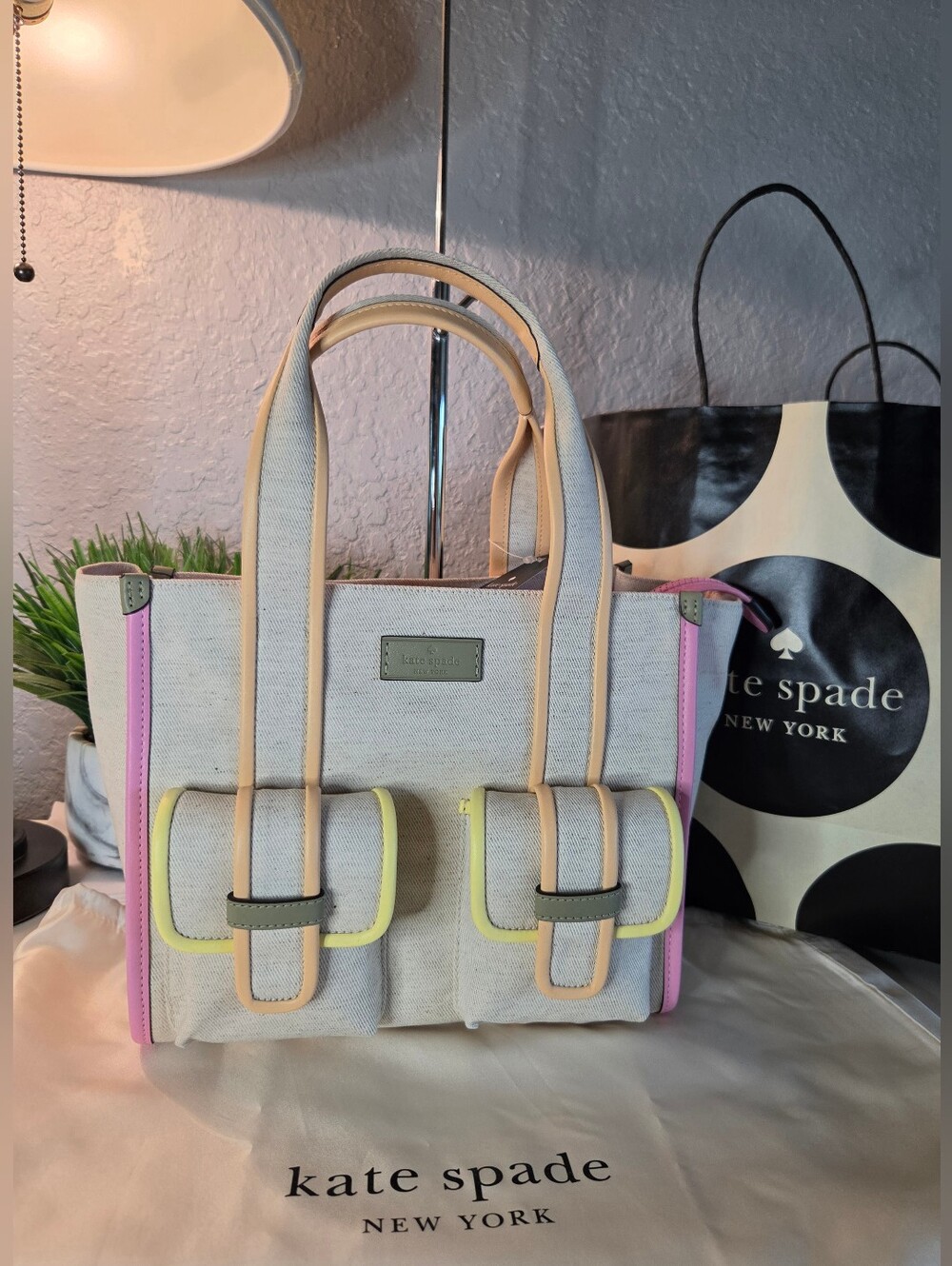 Kate Spade Kip Cargo Small Tote Bag Canvas Rainbow Multi Crossbody NWT